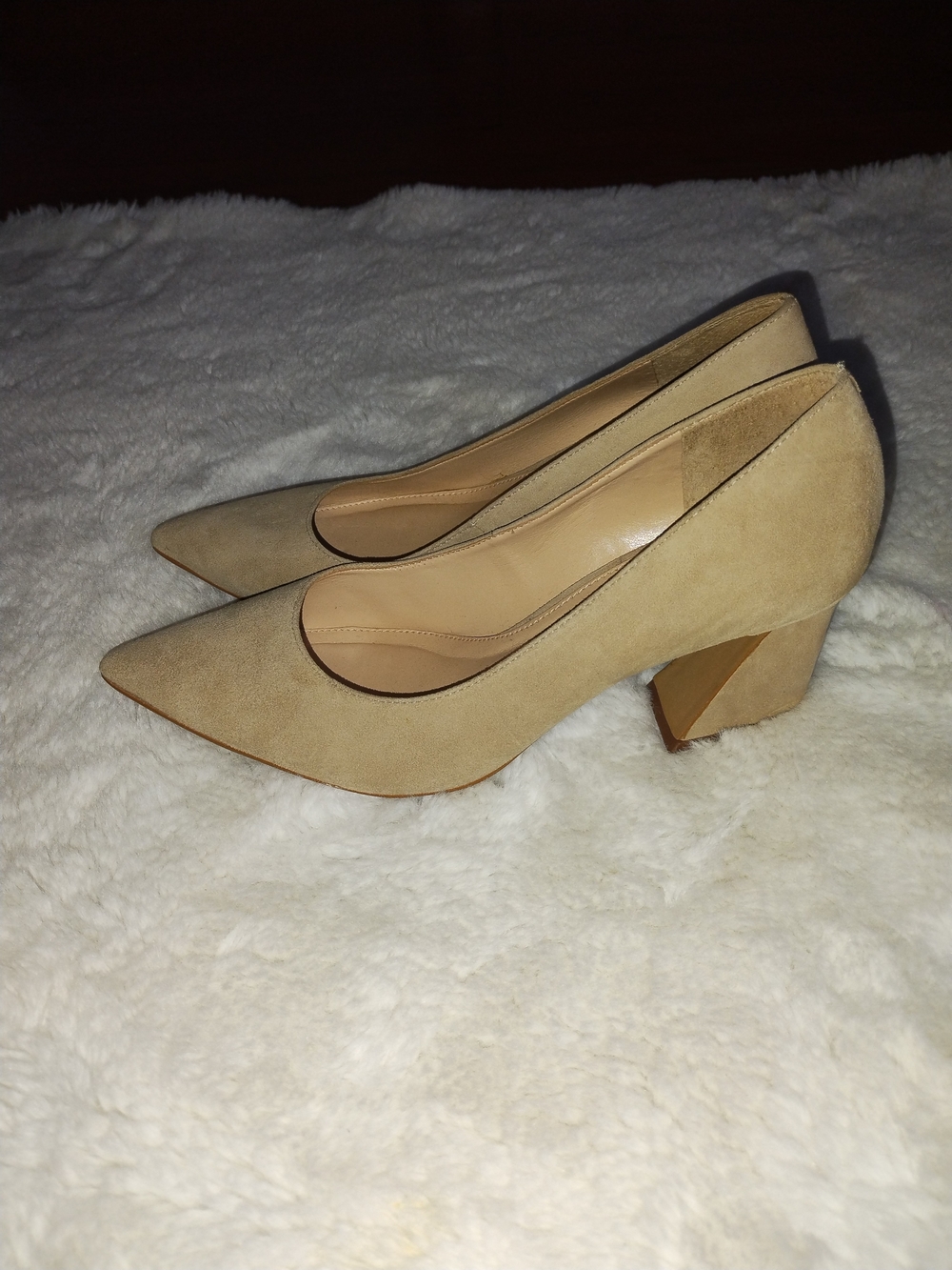 Vince Camuto Tan Suede Pointed Toe Block Heel Pumps